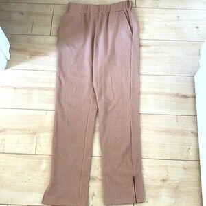 Kittenish Pants Tan Light Brown Wide Leg Waffle Lounge Samara Medium Neutral